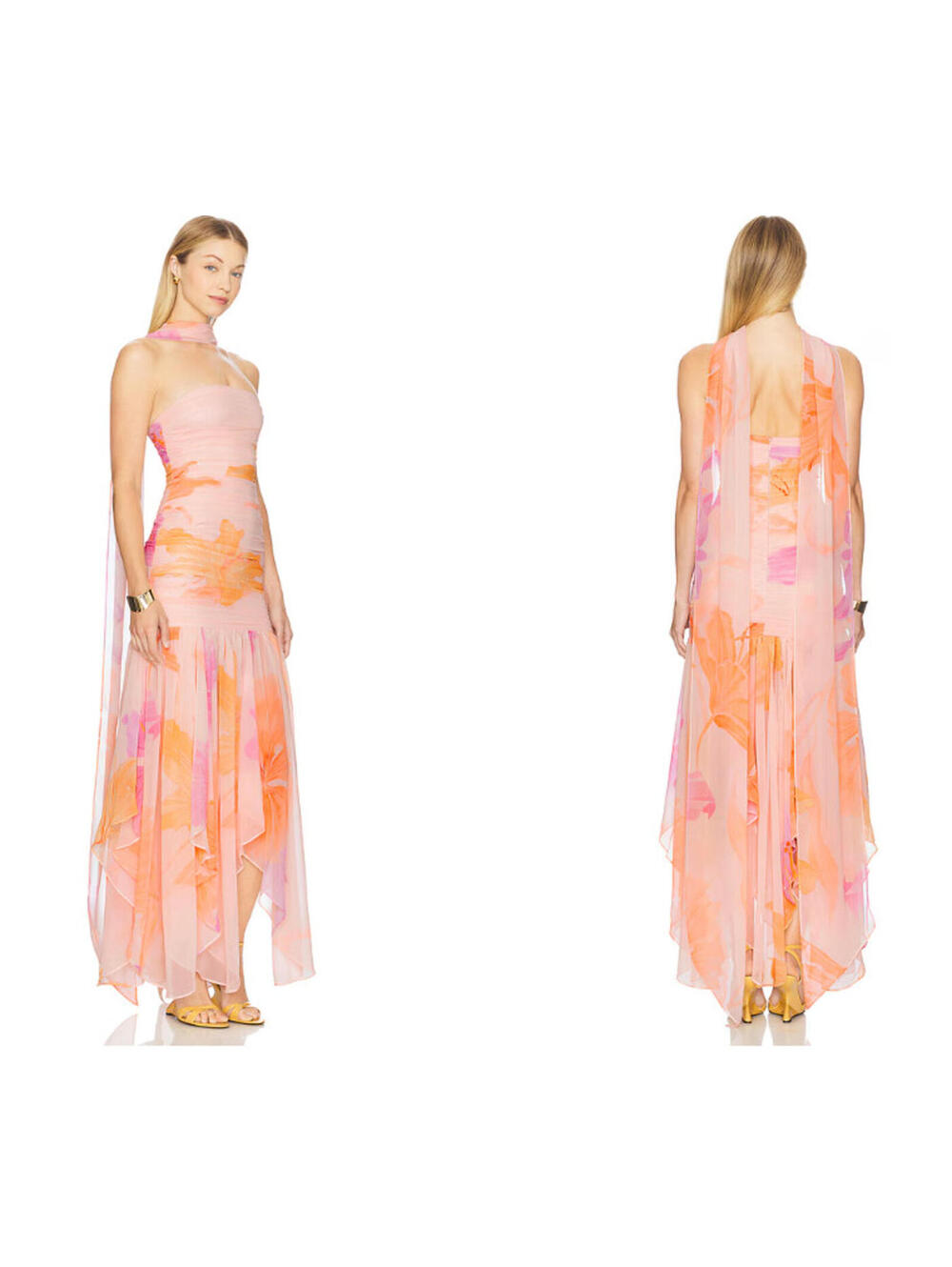 Free People Retrofete Teryn Peche Primavera Chiffon Dress strapless S $898msrp - Picture 4 of 10